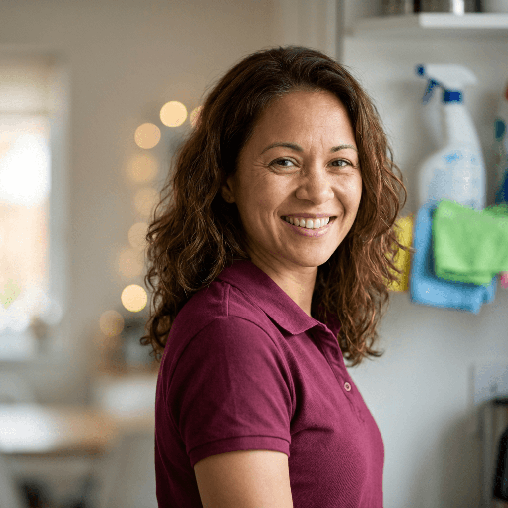 Female survivor in her early 40s, White, steady and resilient expression