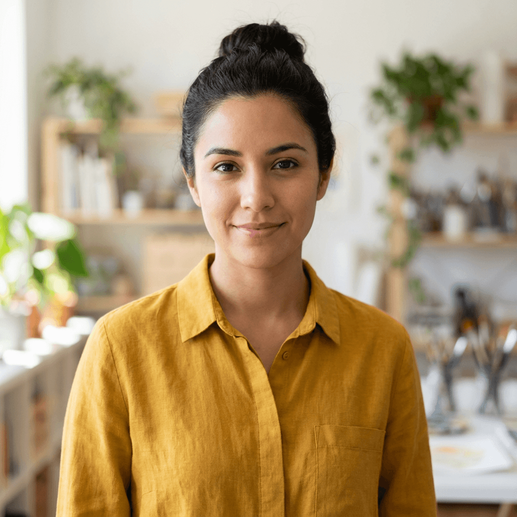 Female survivor in her late 30s, Hispanic, calm and dignified expression