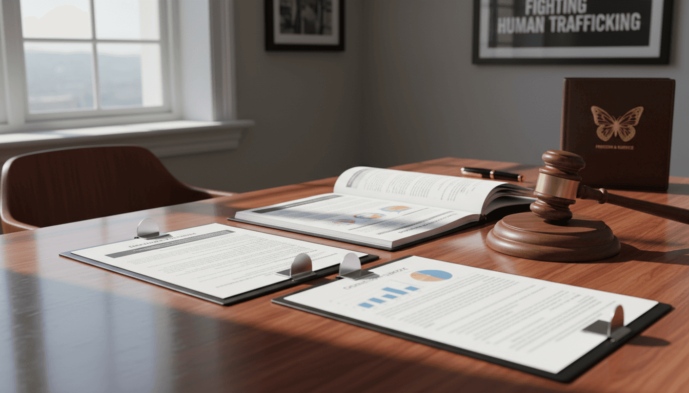 Legal gavel and compliance documents on a polished wooden desk in a law office