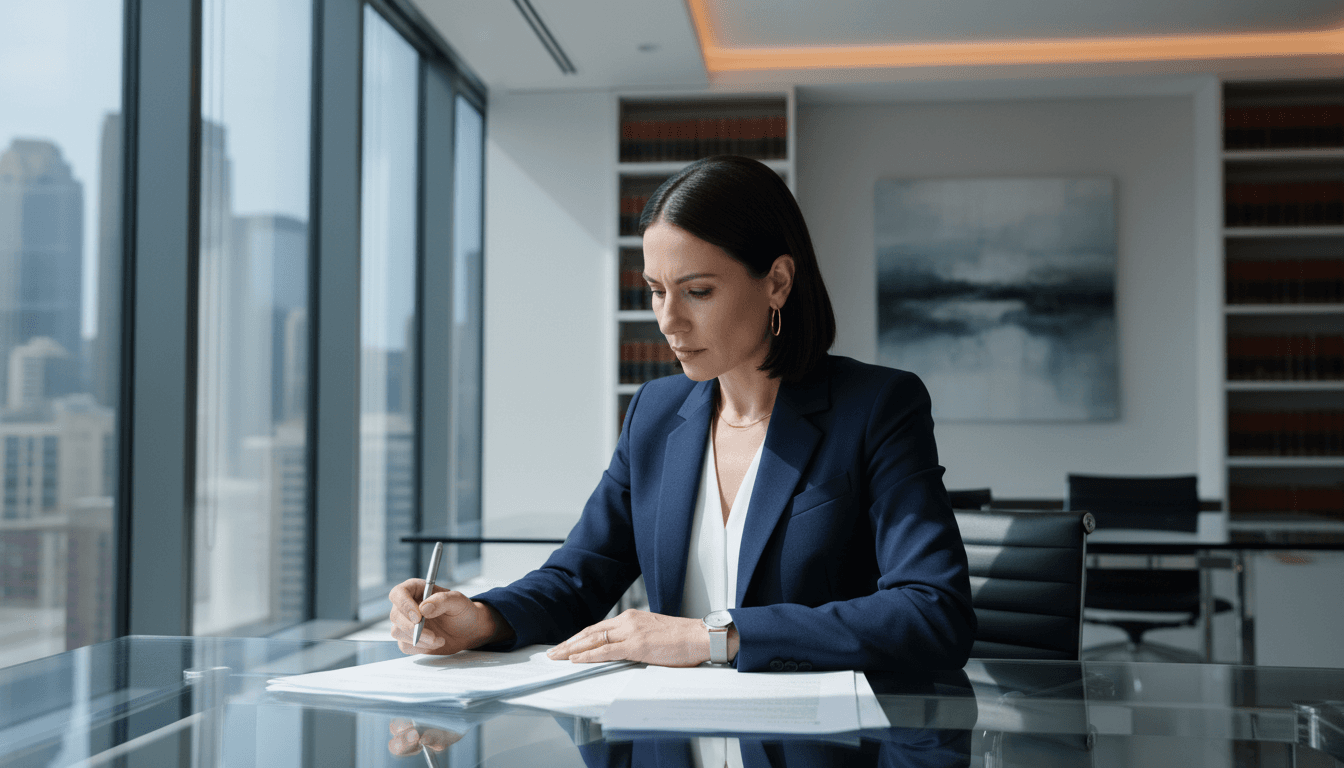 Attorney in professional office setting preparing for legal consultation